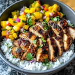 Jerk Chicken Bowls with Mango Salsa and Coconut Rice